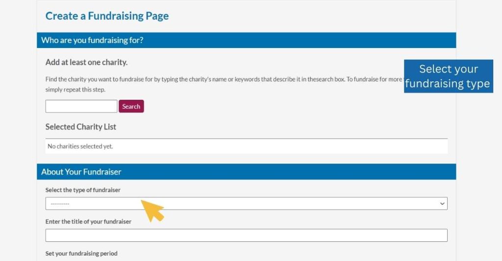 3. Select the fundraiser type