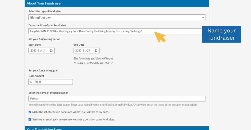 4. Name your fundraiser