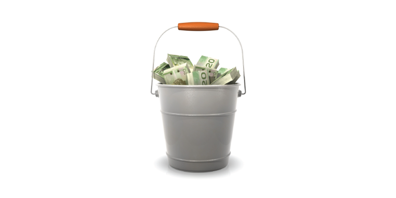 Silver bucket filled with money